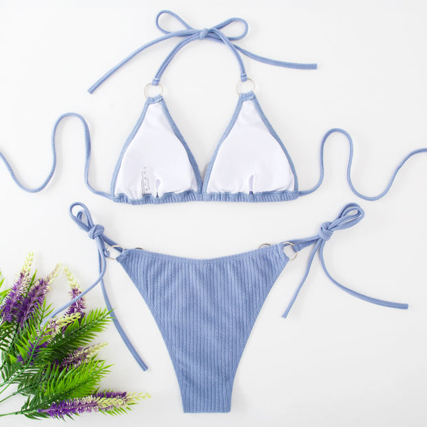 Ribbed Ring Detail Triangle Bikini Set || Sexy Bikini Beachwear || Snf Essentials