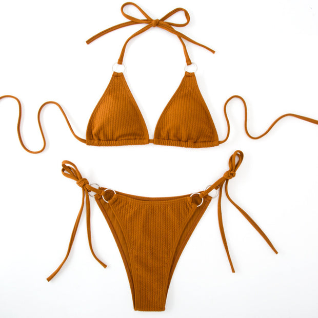 Ribbed Ring Detail Triangle Bikini Set || Sexy Bikini Beachwear || Snf Essentials