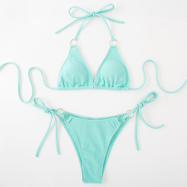 Ribbed Ring Detail Triangle Bikini Set || Sexy Bikini Beachwear || Snf Essentials